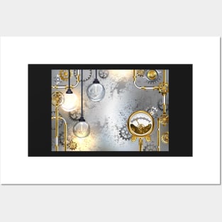 Industrial Background with Manometer and Electric Lamp Posters and Art